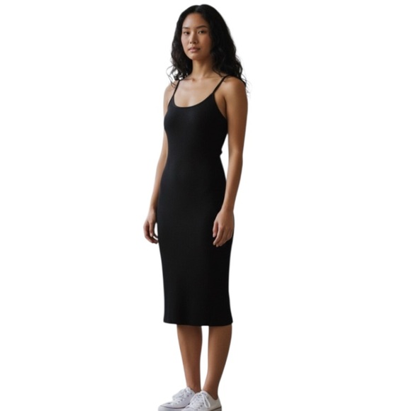 Aritzia Wilfred Free Charcoal black Knit dress Go To LBD ribbed bodycon stretch - Picture 2 of 10